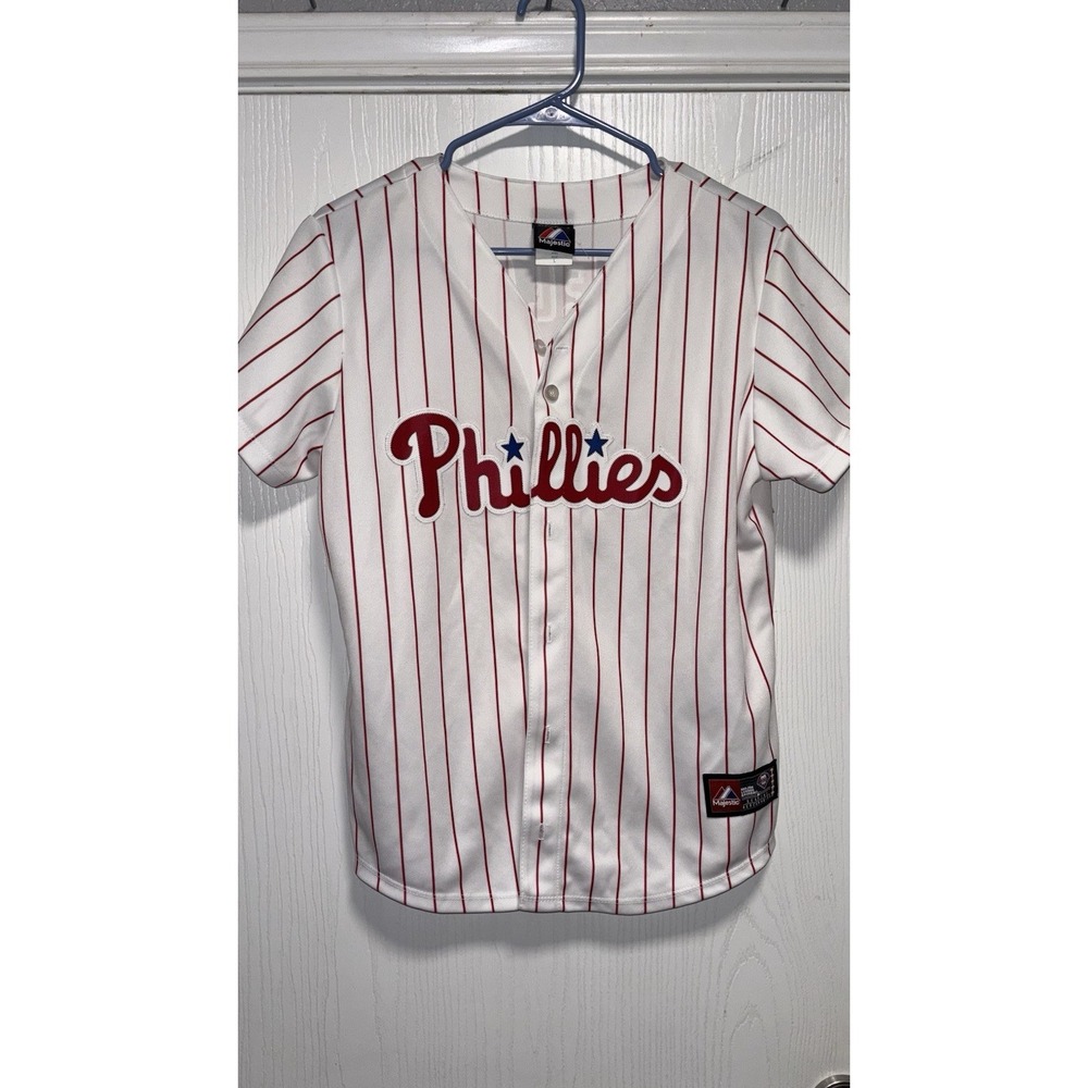 Philadelphia Phillies Jersey Youth Large Majestic MLB Red Striped Papelbon